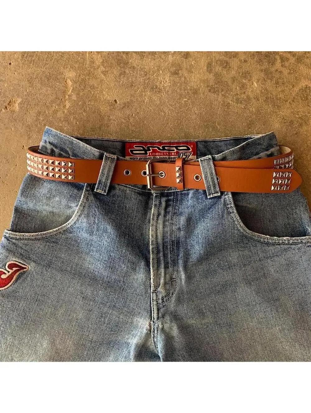 Cyber Grunge Diamond Studded brown essential belt. Y2k 2000s style. Fits a